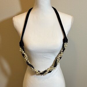 Black and Ivory Pearl Beaded Rope Necklace - Women Jewelry